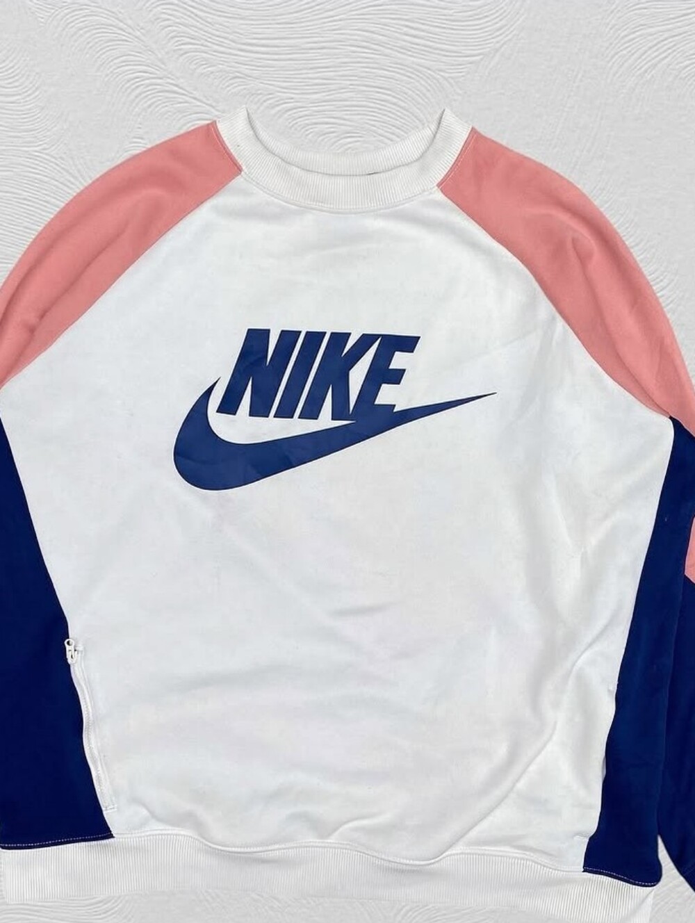 Nike White, Pink & Navy Colorblock Crew Sweatshirt